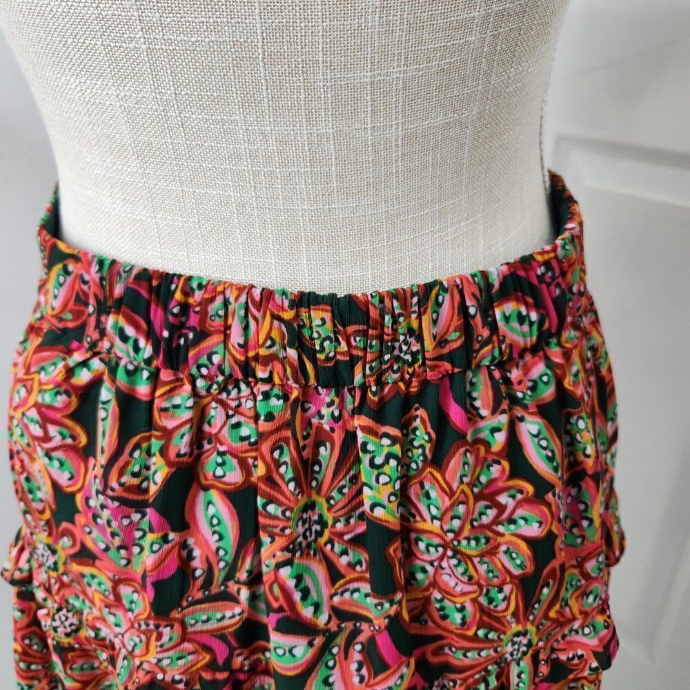 J Crew Skirt Womens Extra Small Floral Tiered Ruffle Lined Knee Length Chiffon - Picture 4 of 14